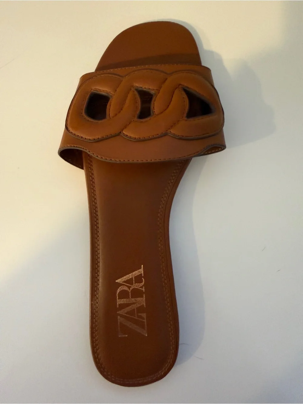 Zara Brown Braided-Link Slide Sandals - Picture 2 of 4
